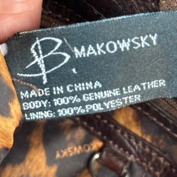 B. Makowsky Genuine Leather Boho Tote Bag Brown | Silver Hardware | Preowned - Picture 9 of 16